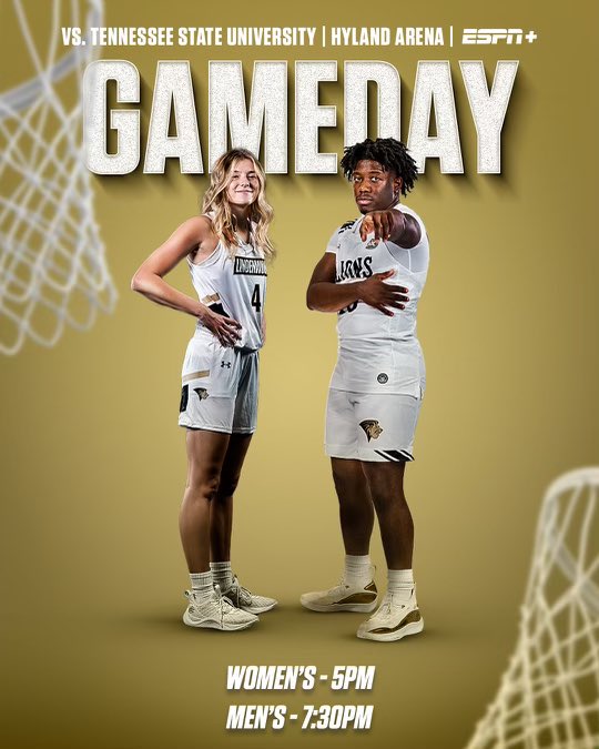 The @LindenwoodWBB and @LUMensBball teams 🦁🏀 square off with Tennessee State tonight The women’s game begins at 5️⃣:0️⃣0️⃣ pm followed by the men at 7️⃣:3️⃣0️⃣ pm 📺 | ESPN+ 🎟️ | tinyurl.com/a9y37w9h 📊 (W) | tinyurl.com/3pbznsup 📊 (M) | tinyurl.com/3mwt9zs7 #NewLevel
