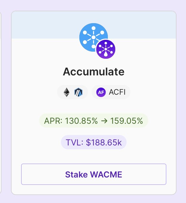 🚀 TVL hits $188.64k for #wACME on the liquid staking protocol @AccumulatedFi. Explore the potential at accumulated.finance #DeFi #Staking