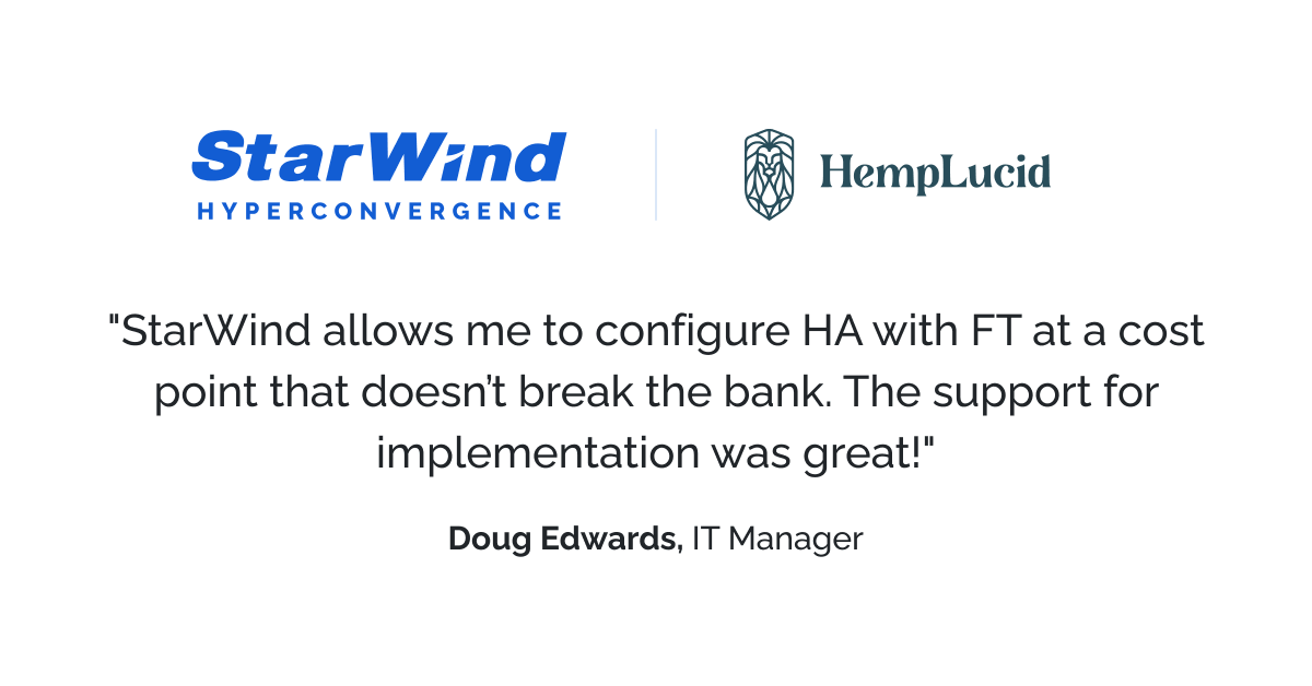 starwindsan's tweet photo. ๐#StarWind_success_story
Hemplucid, a U.S.-basedย biotechnology company,ย achieves 24/7 business operations by establishing a #highlyavailable (HA) environment around #StarWind Virtual SAN (#VSAN).
https://t.co/X4YnEpc0H9 https://t.co/0WkBnbb6R2