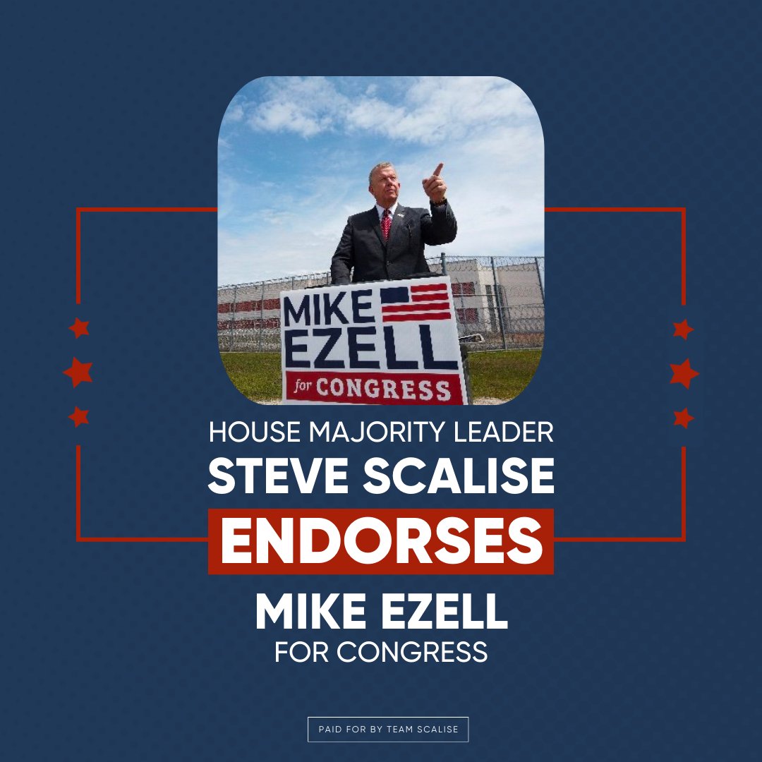 I’m proud to endorse Mike Ezell for Congress in #MS04. A former sheriff, his commitment to law and order is unwavering. We need @MikeEzellMS in Washington to secure our border and keep our communities safe.