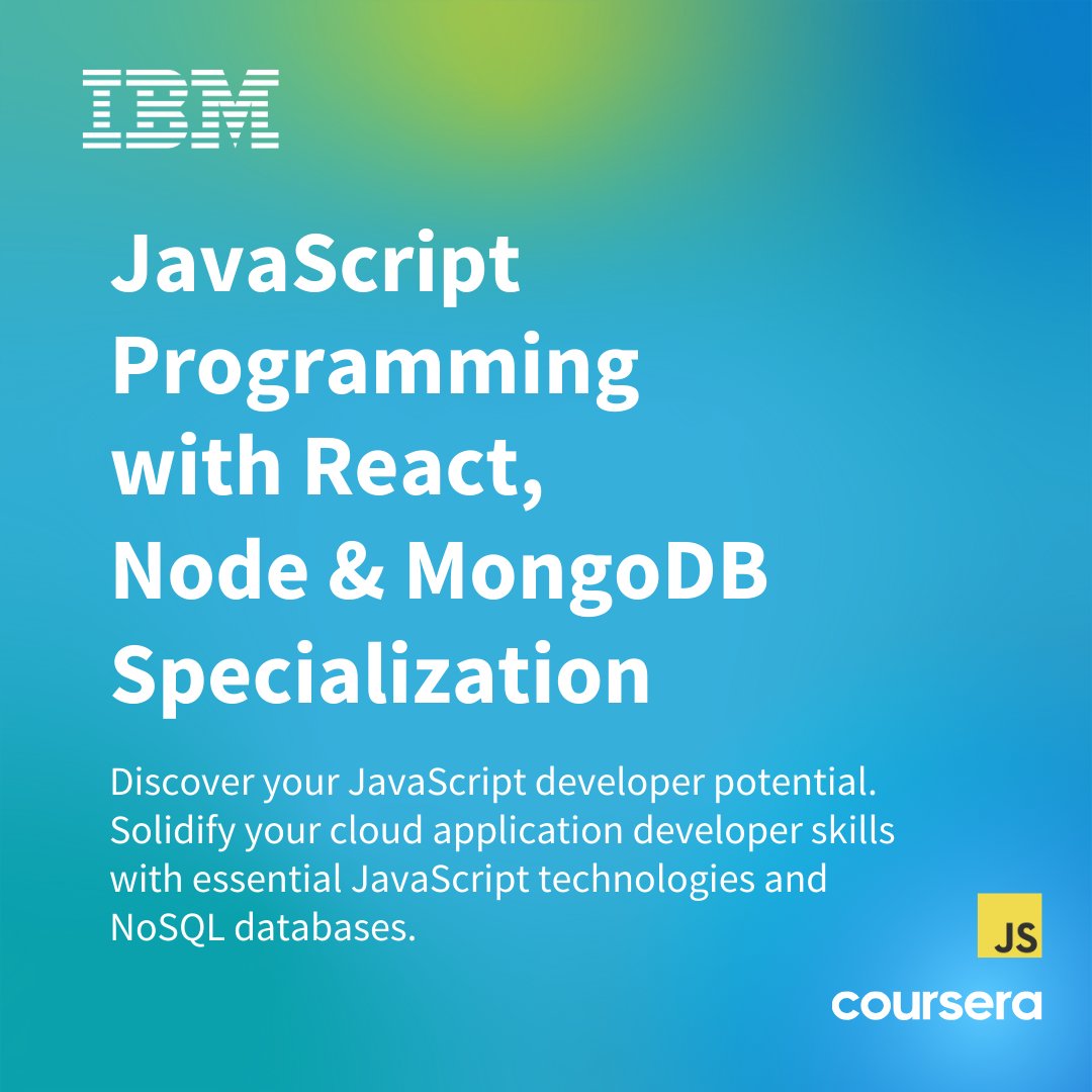 CognitiveClass's tweet photo. Dedicate each day to becoming better and see where you end up in one month.
Transform your coding skills with @IBM 's and @coursera 's #JavaScript Specialization π.
Enroll today!
https://t.co/3AdO6RjnzB
#CodeInnovate #FullStackDeveloper #FreeLearningMonth #IBM #Coursera https://t.co/12ogpRFFXt