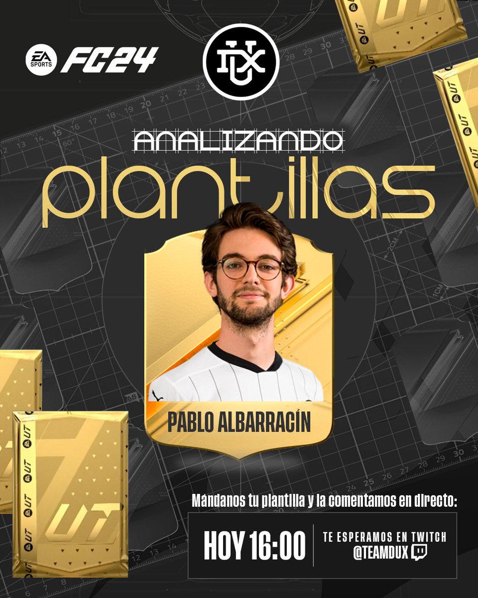 TeamDUXGaming's tweet image. EN DIRECTO🔴
 
Estamos en directo analizando vuestras plantillas.
Si quieres que analicemos la tuya solo tienes que:  
➡️Seguir a @TeamDUXGaming.
➡️Dar RT al tweet. 
➡️Dejar en comentarios la plantilla.