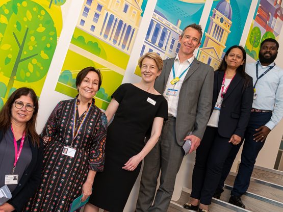 At Queen Elizabeth Hospital in Woolwich scan centre, we created artwork linking the hospital to the local area with a stylised illustration of Greenwich and the Thames landscape. And we love an image of staff in front of our work. Thank you Anna Matthams. 

#designforgood