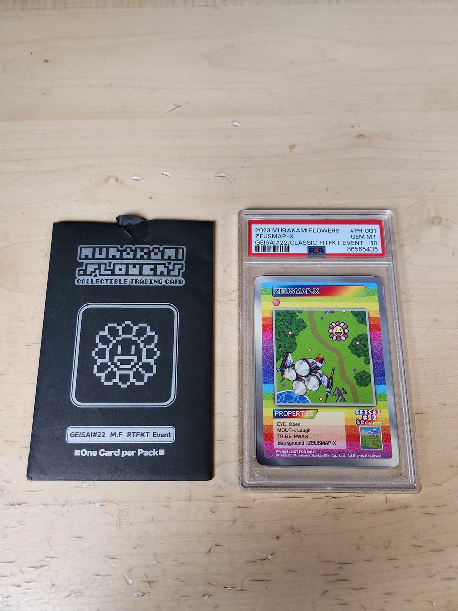 Just got my PSA Graded Geisei#22 Exhibit card back as a 10! 🧡

Love the art of the Zeusmap-X Sensei!

<a href="/takashipom/">takashi murakami</a> 

#PSA10 #TakashiMurakami #Geisei22 #RTFKT
