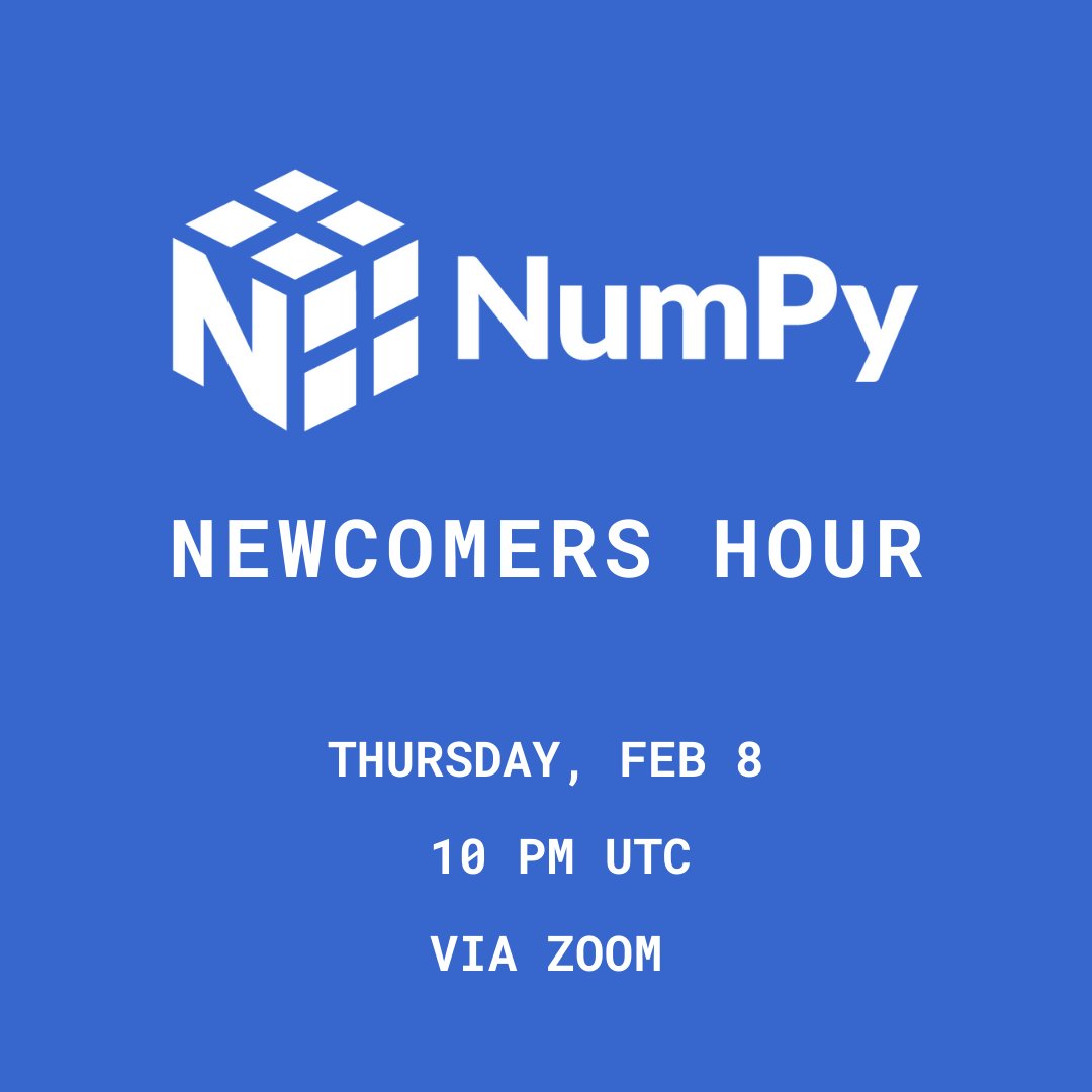 Our next Newcomers' Hour will be held TODAY, February 8th at 10pm UTC. Stop by to ask questions, share your progress, celebrate success, or just to say hi. For details, visit: mail.python.org/archives/list/…