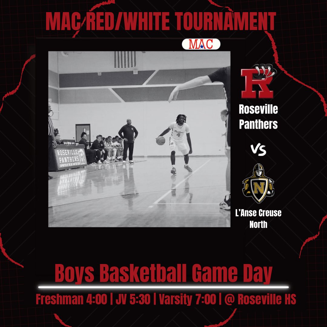 GAMEDAY IN THE VILLE

1st round of the MAC Red/White tournament pairs Red #2 Roseville vs Red #3 L’Anse Creuse North. Going to be a good one as always #TRUTH