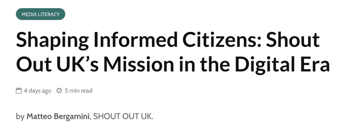 Keen to hear about what we've been up to? 👀 Our founder @MatteoBergamini has written about how Shout Out UK are fighting for improved media and political literacy in this vital year for elections🗳. Click the link to read more about our various programmes, taking place both in