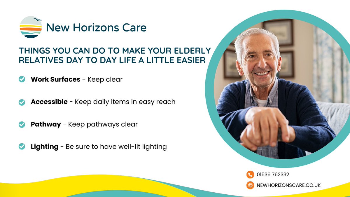 Want to help make your elderly relatives day to day life easier for them to manage? Let us help you out with some really easy tips:

Keep all work surfaces as clear as possible

Keep all daily used items in easily accessible places

Keep a clean pathway for them to walk easily