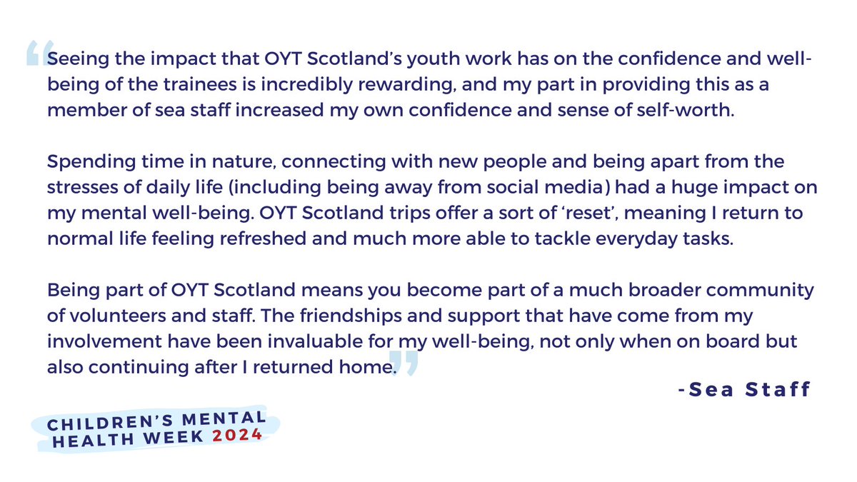 It's day 3 of #MyVoiceMatters and we're sharing our Youth Voice's perspectives on how youth work voyages impact mental health...

D is a member of the Youth Voice and our sea staff. Read their thoughts below 👇🏽

#ChildrensMentalHealthWeek