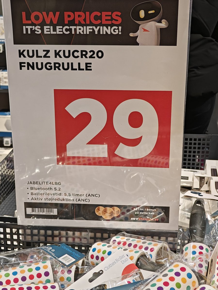 Endelig en fnugrulle med Bluetooth og ANC. 
Lidt skuffende batteritid...
