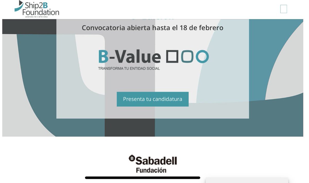 SpainNAB's tweet photo. 📣 @Ship2BFound y Fundación @BancoSabadell tienen abierta la 8ª edición de la Convocatoria #BValue. Un programa que impulsa la transformación del sector social a través de la innovación.
📆 Convocatoria abierta hasta 18 febrero
➕ info y candidaturas 👉 https://t.co/fJFH9cswqL https://t.co/ndTp70KOQP