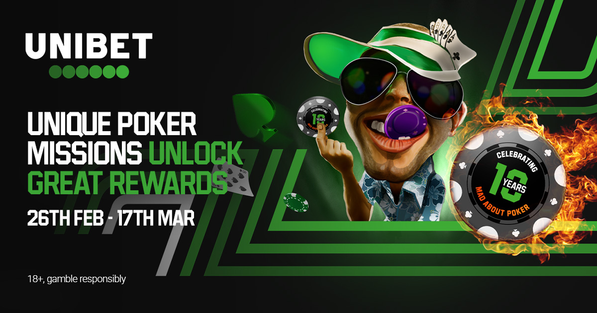 Our fun #poker missions continue! Follow our story over the last decade, and different prizes for exploring our poker client. Unlock special rewards for completing a certain amount of the overall missions! 🔞Read more, T+Cs apply: unibet.com/promotions/pok…