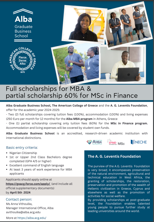 The Leventis Foundation is currently accepting scholarship applications for the 2024-2025 academic year!
<a href="/AlbaCareers/">Alba Careers & Alumni</a>  and the A.G. <a href="/LeventisAgriSch/">Leventis Foundation Nigeria</a>  Foundation offer for the academic year 2024-2025:

<a href="/kourounakou/">Zoaki</a>
