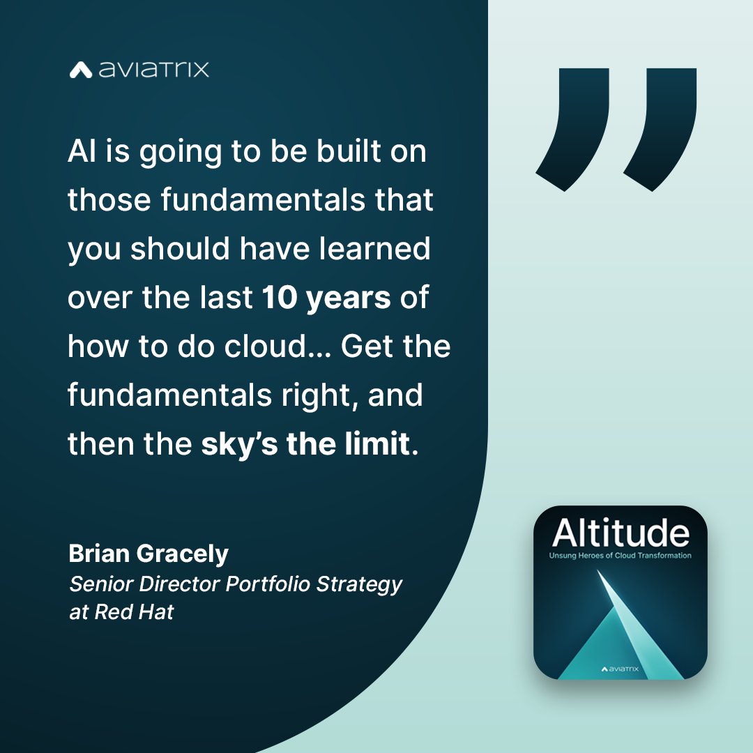 aviatrixtrc's tweet photo. You've been building your #cloud foundation for the past 10 years - now it's time for #AI takeoff! 🚀
🎙@bgracely (@RedHat &amp; @CloudcastPod) talked the future of cloud infrastructure in light of new AI demands on the #AltitudePod.

▶ Get his expert take: https://t.co/UMZT4pZ6xz https://t.co/LkCbLKp2mv