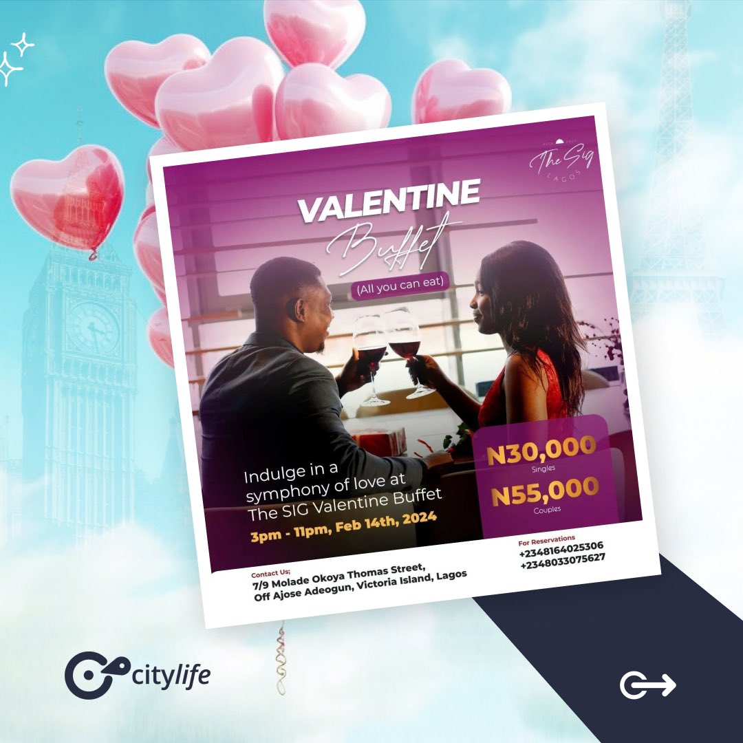explorecitylife's tweet photo. Love is in the air and what better way to celebrate love than a romantic date with your partner.

#valentines #loveinlagos #lagosevents https://t.co/3WgrF1jrN3
