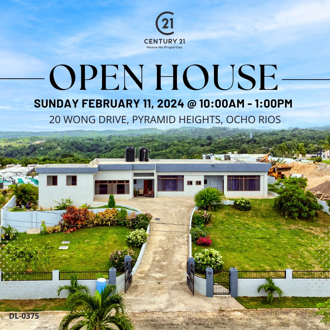 C21HeaveHo's tweet photo. 🚨OPEN HOUSE THIS SUNDAY 🚨
 
 𝗔𝗱𝗱𝗿𝗲𝘀𝘀: Wong Drive, Pyramid Heights, Ocho Rios, St. Ann
 𝗗𝗮𝘁𝗲: Sunday February 11, 2024
 𝗧𝗶𝗺𝗲: 10AM – 1PM
 𝗣𝗿𝗶𝗰𝗲: US$750K https://t.co/Q8A4E3K0x1