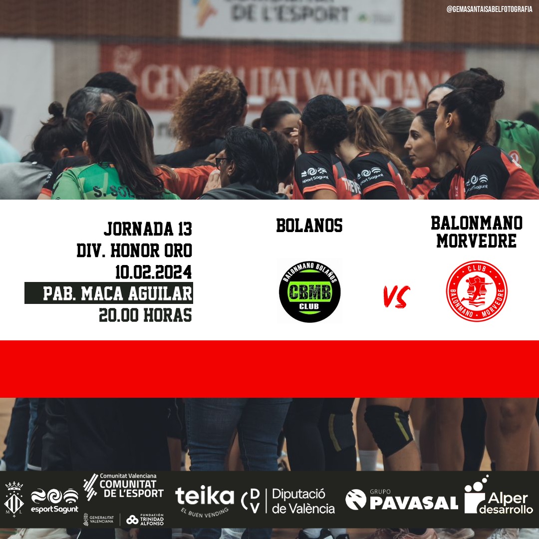 BMMorvedre's tweet photo. 🏆 #HonorORO Jornada 13
📌 Pabellón Maca Aguilar
📅 Sábado ⏰ 20:00h
🆚 Balonmano Morvedre
Bolaños

📽️ 

#vamosmorvedre🖤❤️
#laforçadelmorvedre
#addictesalmorvedre https://t.co/cTjIiuRDoi