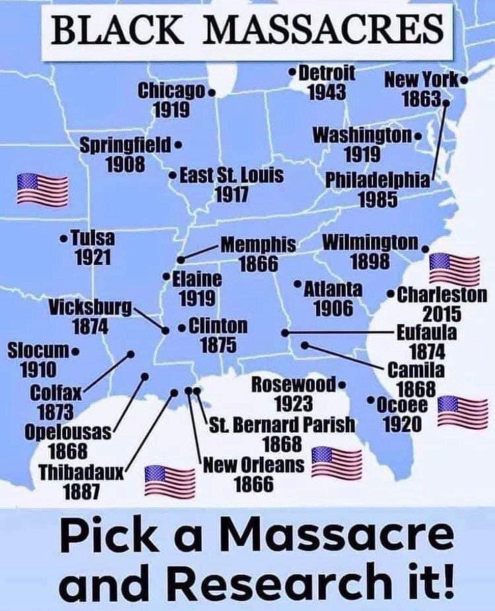 michelle_byoung's tweet image. Black History Places
I admit to being both startled &amp;amp; sad when I first saw this. I’d heard of a few of the places listed but had no idea frankly how widespread &amp;amp; common place it was for entire Black towns to be terrorized &amp;amp; even burned to the ground. Pick your PLACE &amp;amp; research it