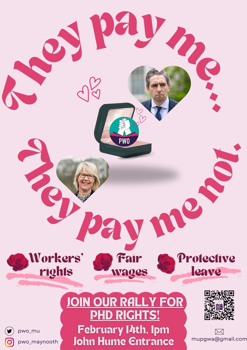 PWO_MU's tweet photo. 📢Protest alert!❗️
Maynooth PhDs - join us to demand worker status, a living wage and better conditions for all!
🗓️🕐 Wednesday 14th Feb (Valentine's Day 💕)
📍 In front of the John Hume Building. https://t.co/v7YEuDMcSi