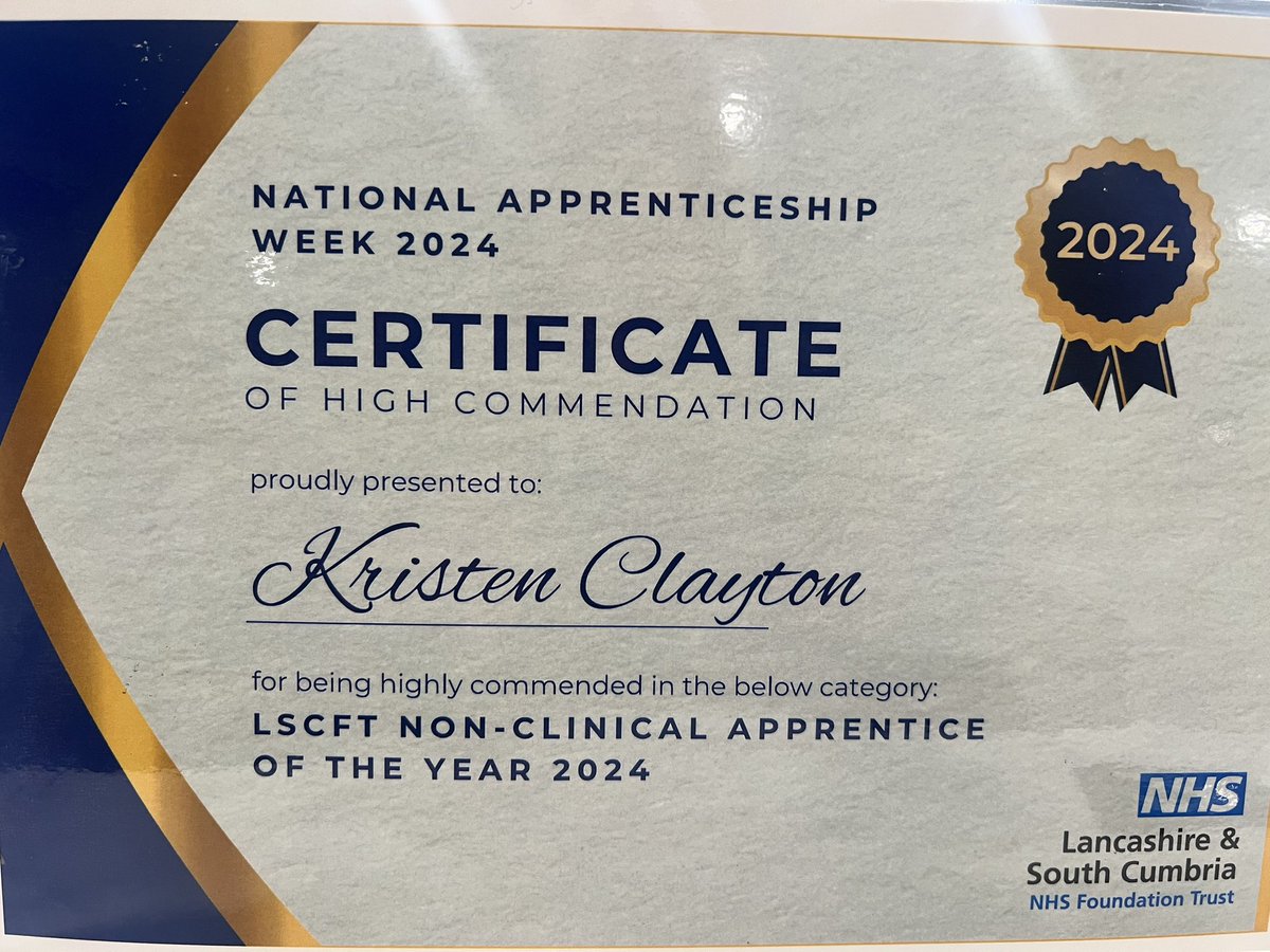Medicines Management_LSCFT (@mmlscft) on Twitter photo High commendation for our wonderful medicine safety officer and nursing colleague <a href="/_KristenClayton/">Kristen Clayton</a> Kristen juggles a busy role alongside her non-clinical apprenticeship and is absolutely smashing it! So fortunate to have her in our team at <a href="/WeAreLSCFT/">Lancashire & South Cumbria NHS Foundation Trust</a> #NWA2024 High commendation for our wonderful medicine safety officer and nursing colleague <a href="/_KristenClayton/">Kristen Clayton</a> Kristen juggles a busy role alongside her non-clinical apprenticeship and is absolutely smashing it! So fortunate to have her in our team at <a href="/WeAreLSCFT/">Lancashire & South Cumbria NHS Foundation Trust</a> #NWA2024
