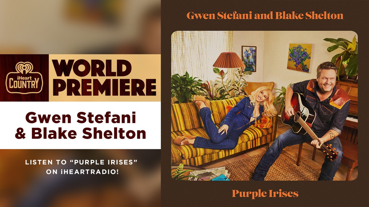iHeartCountry's tweet photo. A new love song to add to your Valentine's Day playlists! 💘🤠

Listen to the world premiere of "Purple Irises" by @GwenStefani &amp; @BlakeShelton now: https://t.co/4fcmOyBSSr https://t.co/7dD2FXC4wh