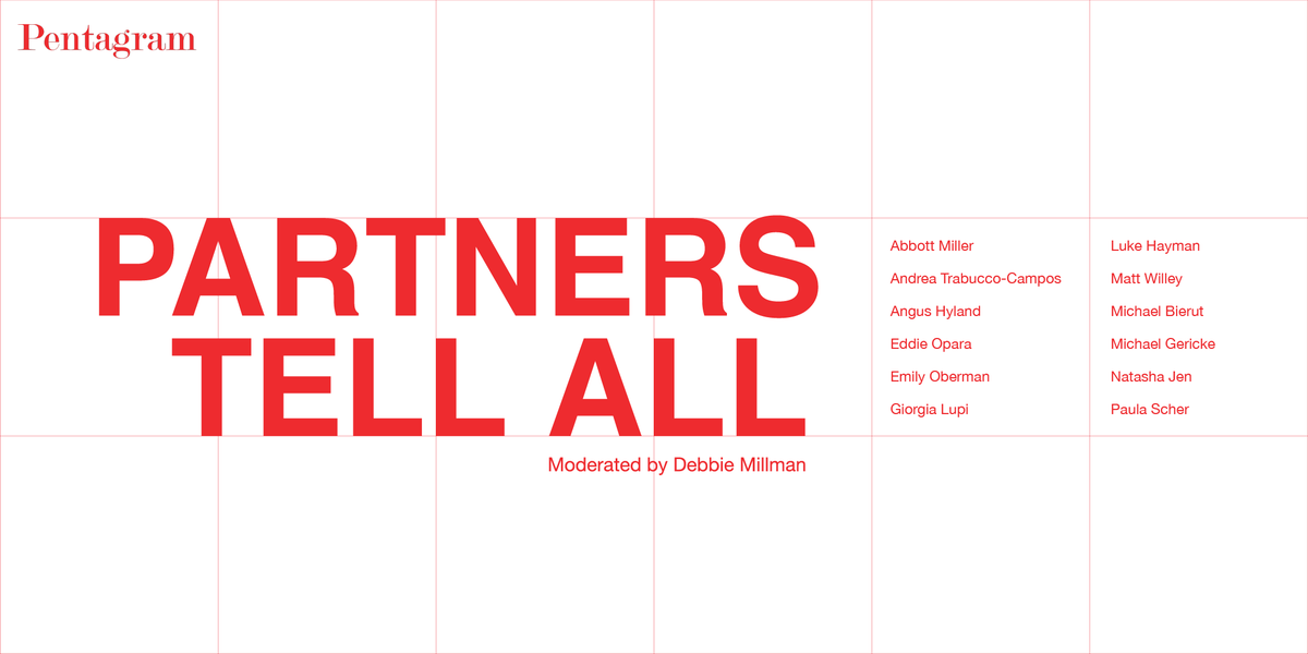 We’re excited to announce a special evening with @aigany and @debbiemillman! Join our partners Abbott Miller, Andrea Trabucco-Campos, Angus Hyland, Eddie Opara, Emily Oberman, @giorgialupi, Luke Hayman, Matt Willey, Michael Bierut, Michael Gericke, Natasha Jen & Paula Scher for a