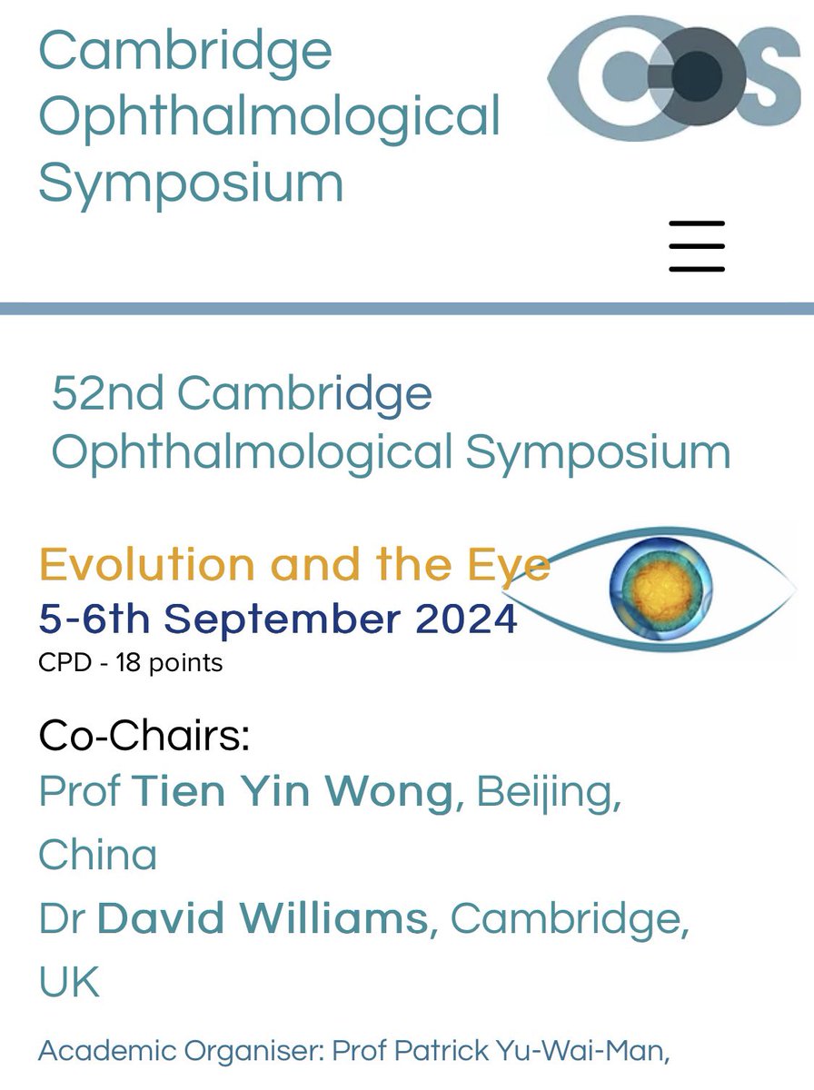 Do not miss Cambridge Ophthalmological Symposium when you attend Optic Neuropathy Training Day! More: cambridge-symposium.org.uk