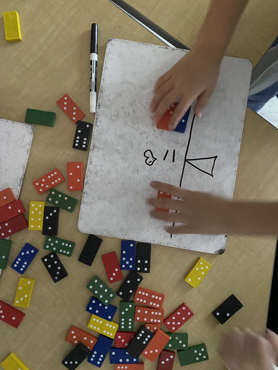 MsMacInClass's tweet image. 2C worked on some domino challenges to practice balancing equations. Can you find 2 dominoes that are equal to 1 domino? Three dominoes equal to 3 dominoes?