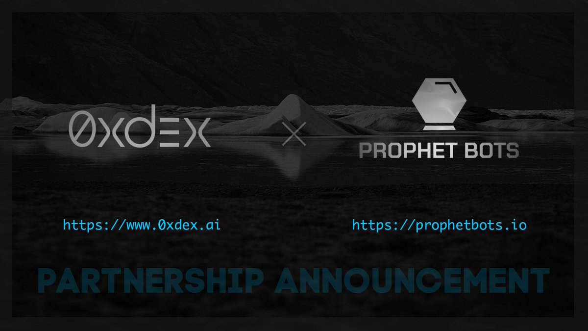 0xdexai's tweet photo. Hello #0xDex community,

Today we announce our official partnership with #ProphetBots 

@0xDexAI 🤝 @ProphetBots 

We are very proud of this strategic partnership with ProphetBots that has been in the works for a while. This collaboration will see a full integration of their router into the 0xDex suite as a method for faster transactions, giving users a substantial advantage over other bot competitor’s currently in the space. 

We have more updates headed towards you all in the coming days so strap in. #DeFi #sniperbot #crypto
