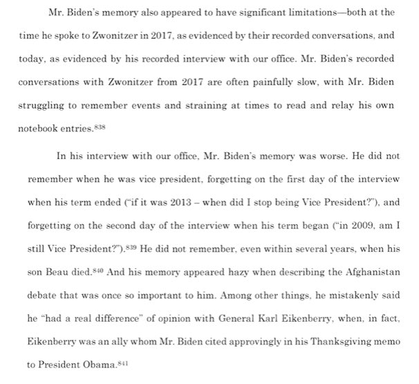 nicksortor's tweet photo. 🚨 JUST IN: The special counsel in the Biden classified document case says that Biden has “significant memory issues” 

"He did not remember when he was vice president. He did not remember, even within several years, when his son Beau died"

Are you freaking kidding me? What the hell is going on?