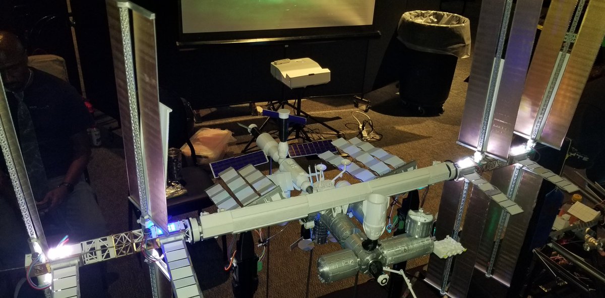 ISS_Mimic's tweet image. Come see ISS Mimic in the Food Lab at @SpaceCenterHou. ISS Mimic is a hand made 1/100th articulating model of the ISS that runs on live data from the actual space station.  Mostly 3D printed, sll open source, build one for your school with your students! #STEM #SEEC2024 #RaspPi