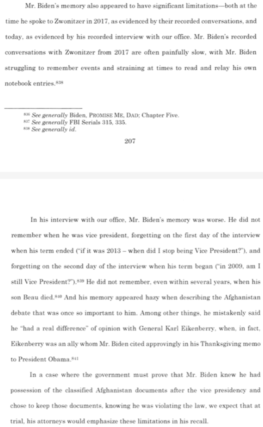 sn00pdad's tweet image. #BidenClassifiedDocuments: #NoMemoryBiden
This from the #HurReport: "Mr #Biden's memory also appeared to have significant limitations...."  “He did not remember, even within several years, when his son Beau died,” the report states. #JoeBiden #BidenCannotRemember