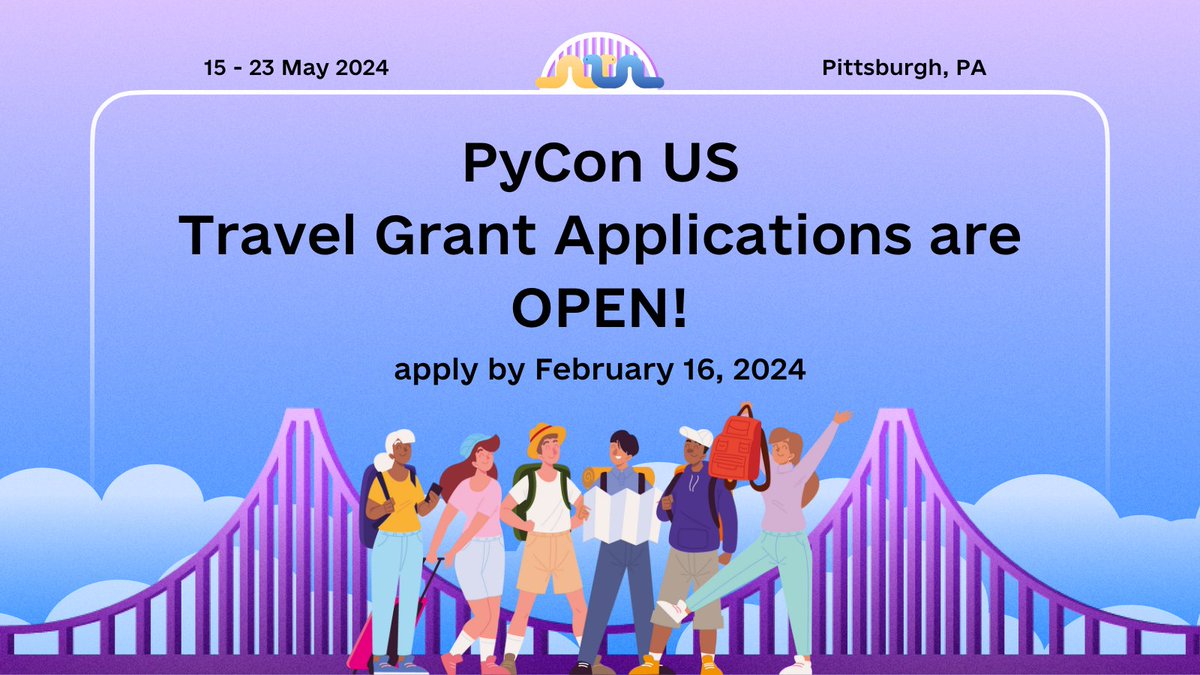 Do you need financial support to attend #PyConUS? Then apply for a #PyConUS 2024 Travel Grant! Travel grant applications are only open for 8 more days so don't wait, head to bit.ly/3ToW8Lk to learn more and submit yours today!