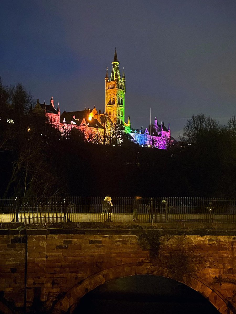 The <a href="/UofGlasgow/">University of Glasgow</a> illuminated by colours of the rainbow to promote #LGBTplusHM A pretty sight to see if you are in the area! #glasgownocturne