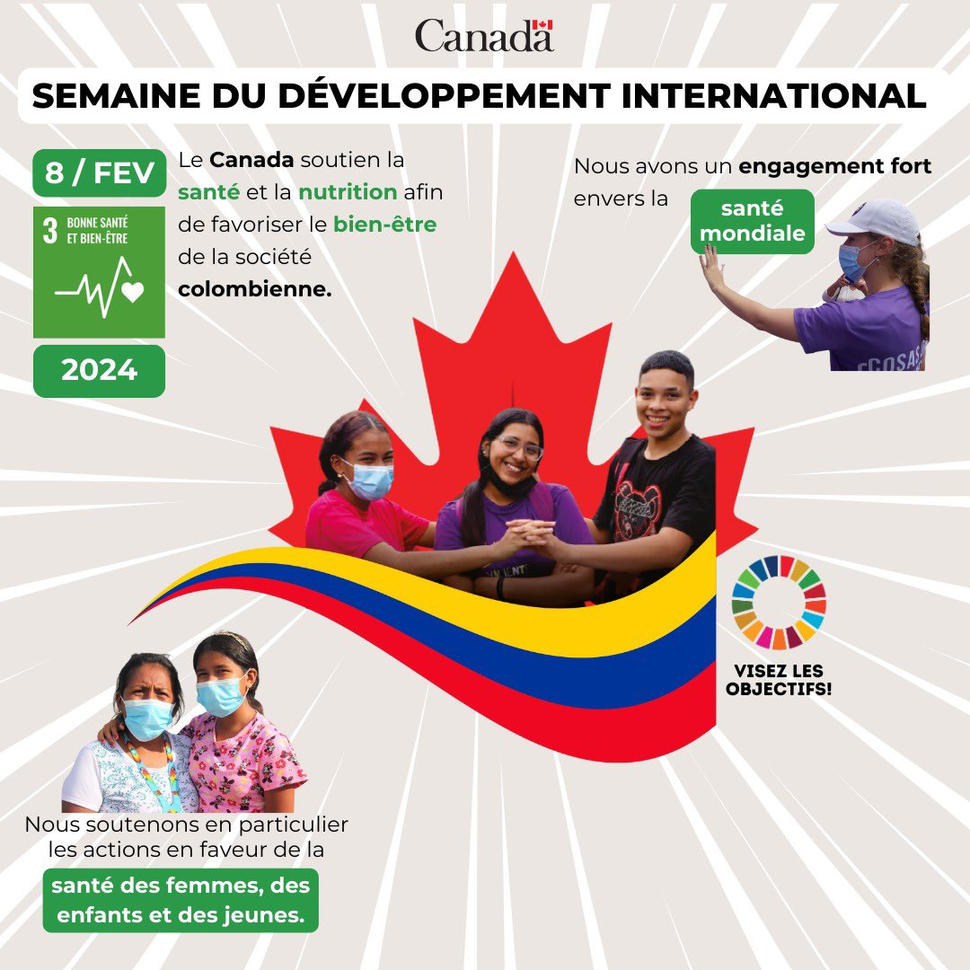 Le 🇨🇦 est un bailleur clé soutenant les initiatives mondiales en matière de santé 🌎, de nutrition et de santé et droits sexuels et reproductifs globalemetn et au Canada. Depuis la pandémie, nous soutenons également la 🇨🇴 pour amplifier sa capacité de vaccination 💉.

#SDI2024