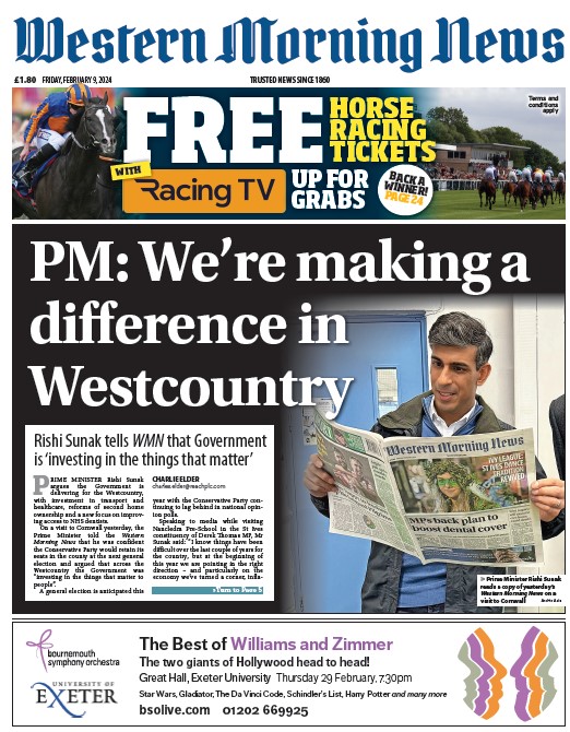 Friday's 
<a href="/WMNNews/">Western Morning News</a>
PM Rishi Sunak tells WMN readers his government is 'investing in the things that matter to people' in the SW; &amp; UK is 'pointing in the right direction' - as he gets in some essential reading on his trip to the Westcountry
#TomorrowsPapersToday #frontpagestoday