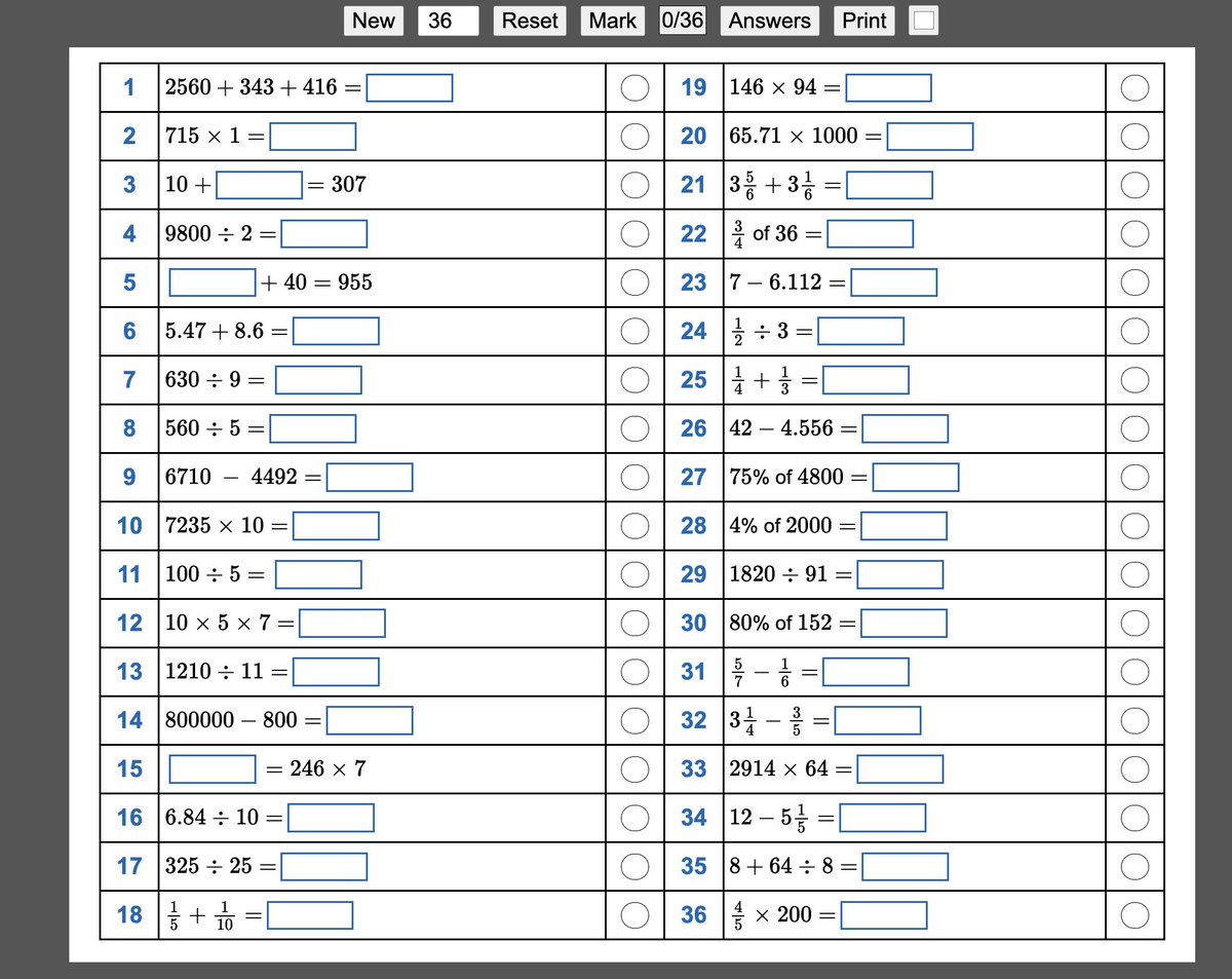 So, the mathsbot (@StudyMaths) arithmetic test generator has absolutely revolutionised my early work, and here's how. It's always kind of what I've had in mind, but now it's so easy to actually do. To start with here's the actual arithmetic generator as it initially looks.