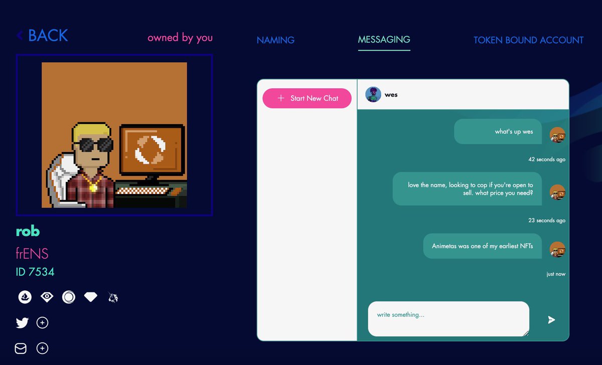 crypto_jiminy's tweet photo. 1. Name your NFT
2. Be your NFT

NFT Profiles, messaging, verified socials, name marketplace, erc6551 Token Bound Accounts &amp; more

brought to you by @NFT_Registry 

name your NFT for 0.01 at https://t.co/9nbkAJrdwv https://t.co/Dc7qWcmNgp