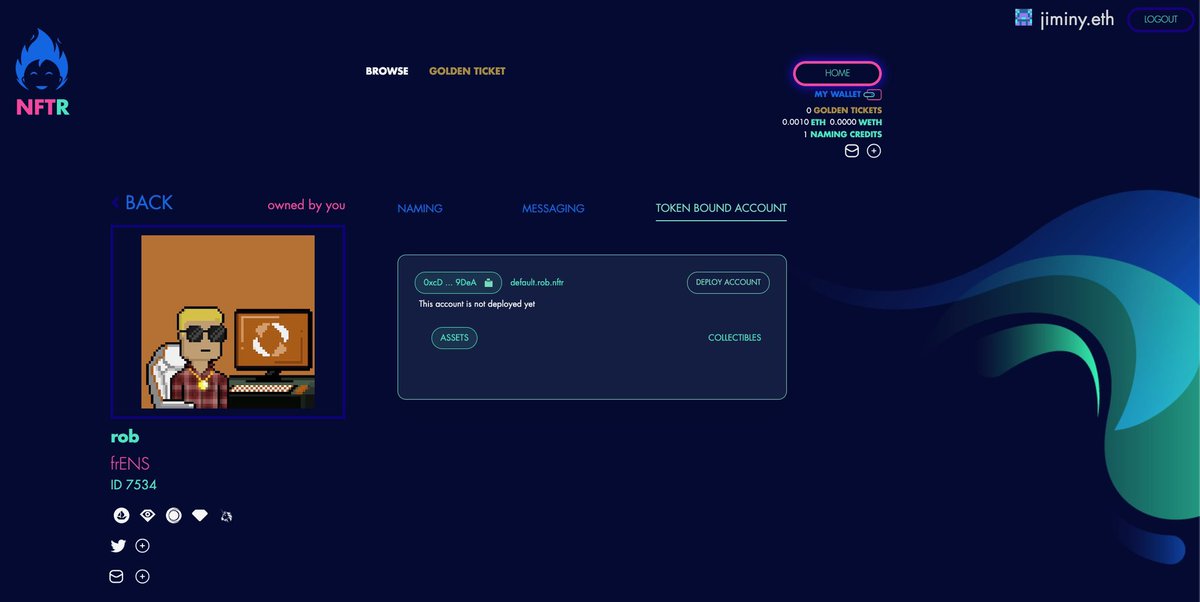 crypto_jiminy's tweet photo. 1. Name your NFT
2. Be your NFT

NFT Profiles, messaging, verified socials, name marketplace, erc6551 Token Bound Accounts &amp; more

brought to you by @NFT_Registry 

name your NFT for 0.01 at https://t.co/9nbkAJrdwv https://t.co/Dc7qWcmNgp