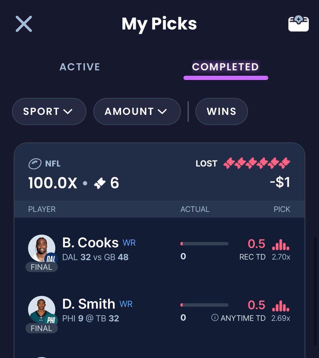 Chris_Bek's tweet photo. @SleeperPicksHQ Unfortunately have 0 wins which include hitting a parlay exactly backwards https://t.co/R5qtK5rOnz