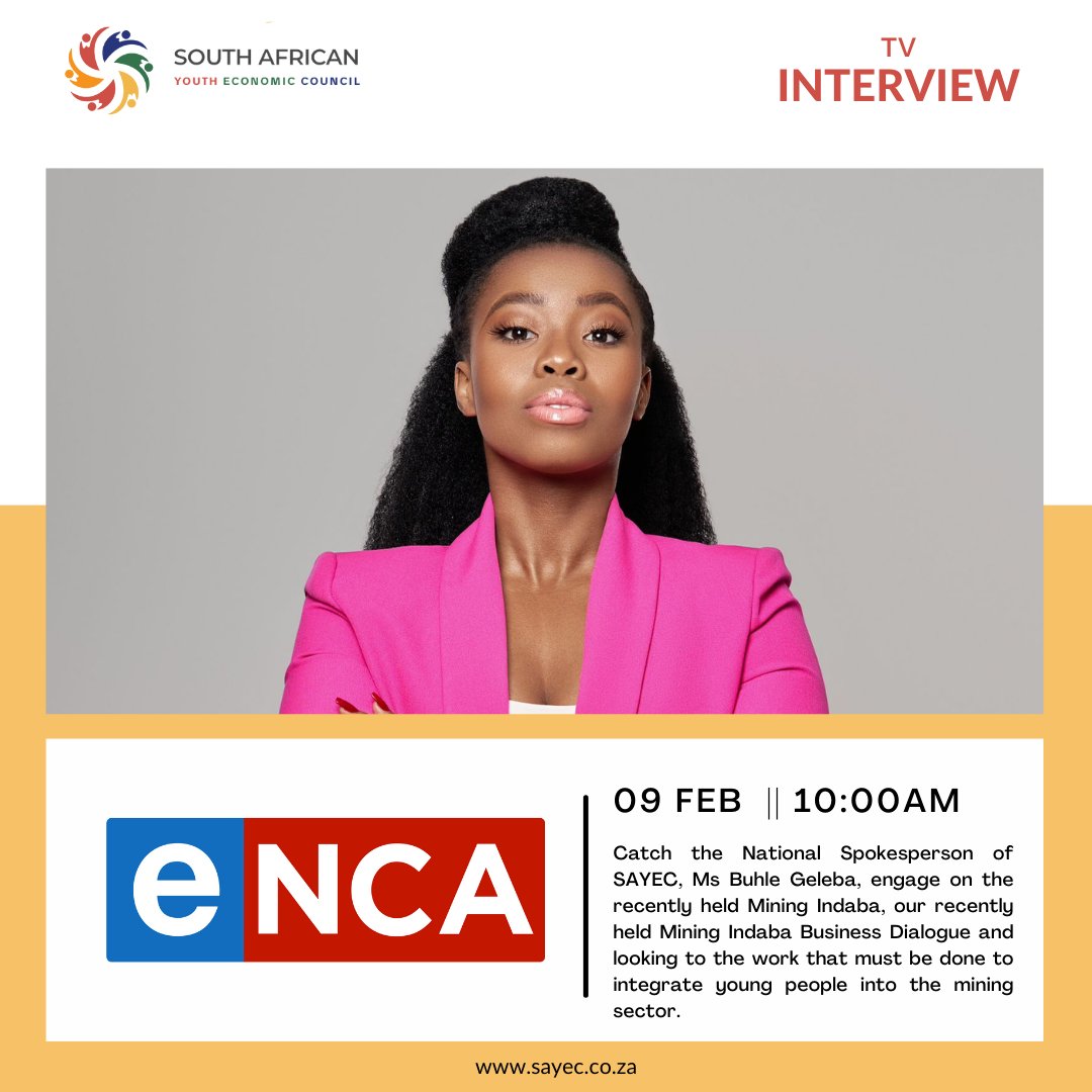 INTERVIEW: MINING INDABA REFLECTIONS Catch the National Spokesperson of SAYEC, Ms Buhle Geleba, engage on the recently held Mining Indaba, our recently held Mining Indaba Business Dialogue and looking to the work that must be done to integrate young people into the mining sector