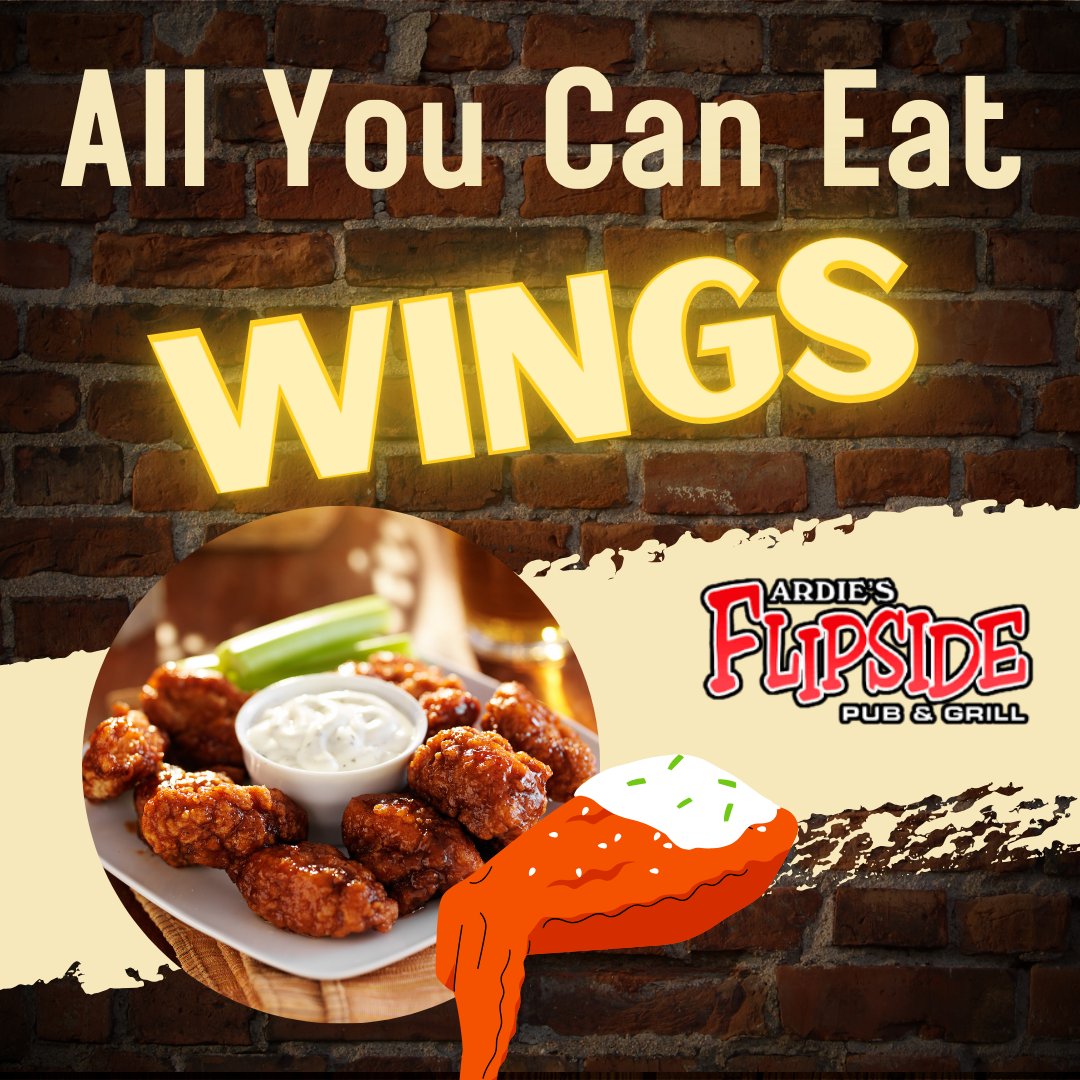 Craving wings? Thursdays at Ardie's Flipside have you covered! From 4 to 7:30 P.M., enjoy all you can eat wings! 🍗

#ArdiesFlipside #ThursdayWingNight #WingSpecials #AllYouCanEatWings #WingMania #ChickenWingFeast #FlavorfulThursday #WingCraving #SaucyDelights #ArdiesWings