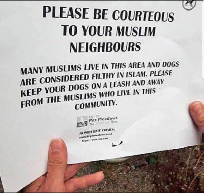 ‼️ BREAKING: Sharia law coming to Canada. 📍Pitt Meadows, Canada. Muslims in Canada sent out these flyers to non Muslims demanding that their non-Muslim neighbors keep their dogs “away from the Muslims who live in this community', because 'dogs are considered filthy in Islam'.