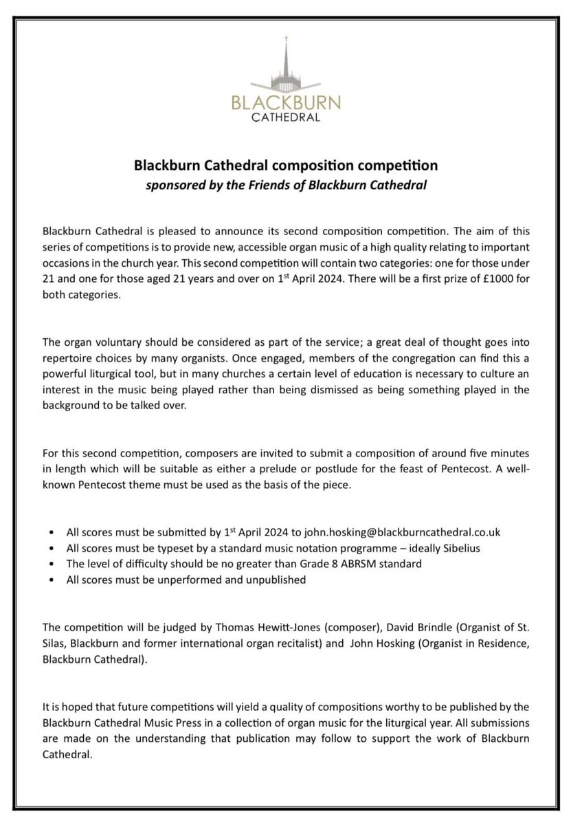 I’m always so impressed by my friends and colleagues @bbcathedral. First-class music making. They’ve just launched a composition competition. Composers, check it out