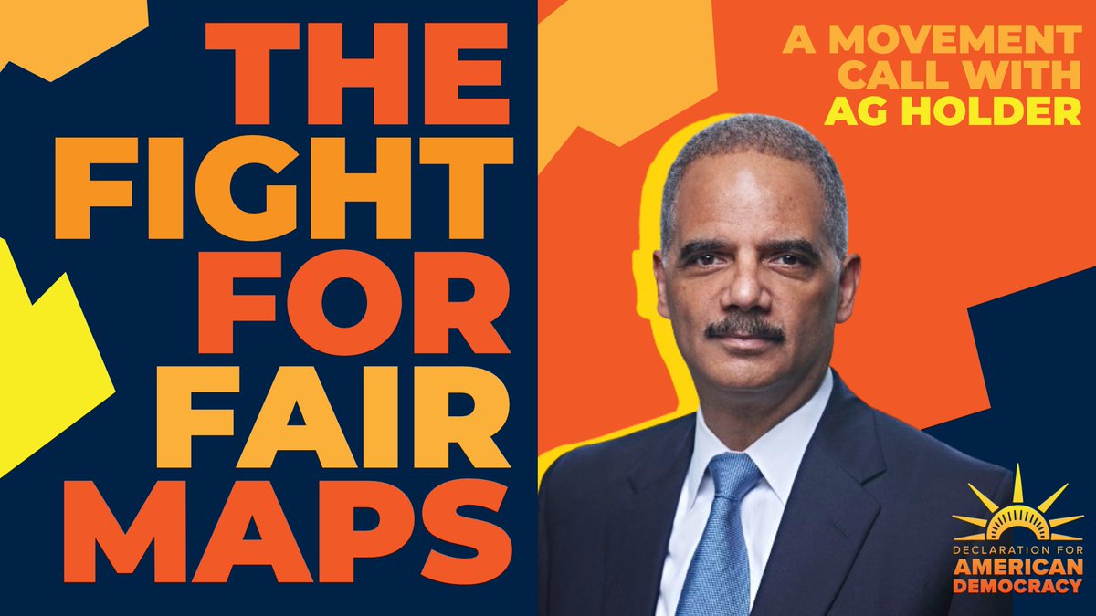 Join us next Thursay 2/15 @ 7 pm ET for a movement call with @EricHolder to fight against partisan and racial gerrymandering. Experts from @CommonCause, @civilrightsorg, and @LDF will be there. We pick our politicians, not the other way around! RSVP at mobilize.us/dfadcoalition/…