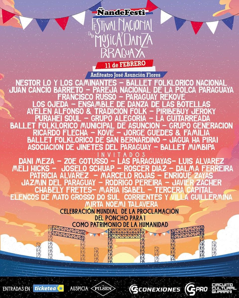 Este domingo llega al Anfi el #ÑandeFesti y tenemos 10 pares entradas para que puedan disfrutar de la mejor música y danza folclórica nacional. 🇵🇾🎶 Contanos a qué artista te gustaría ver y ya estás participando. ¡Anunciamos los ganadores mañana 09/02 al medio día!