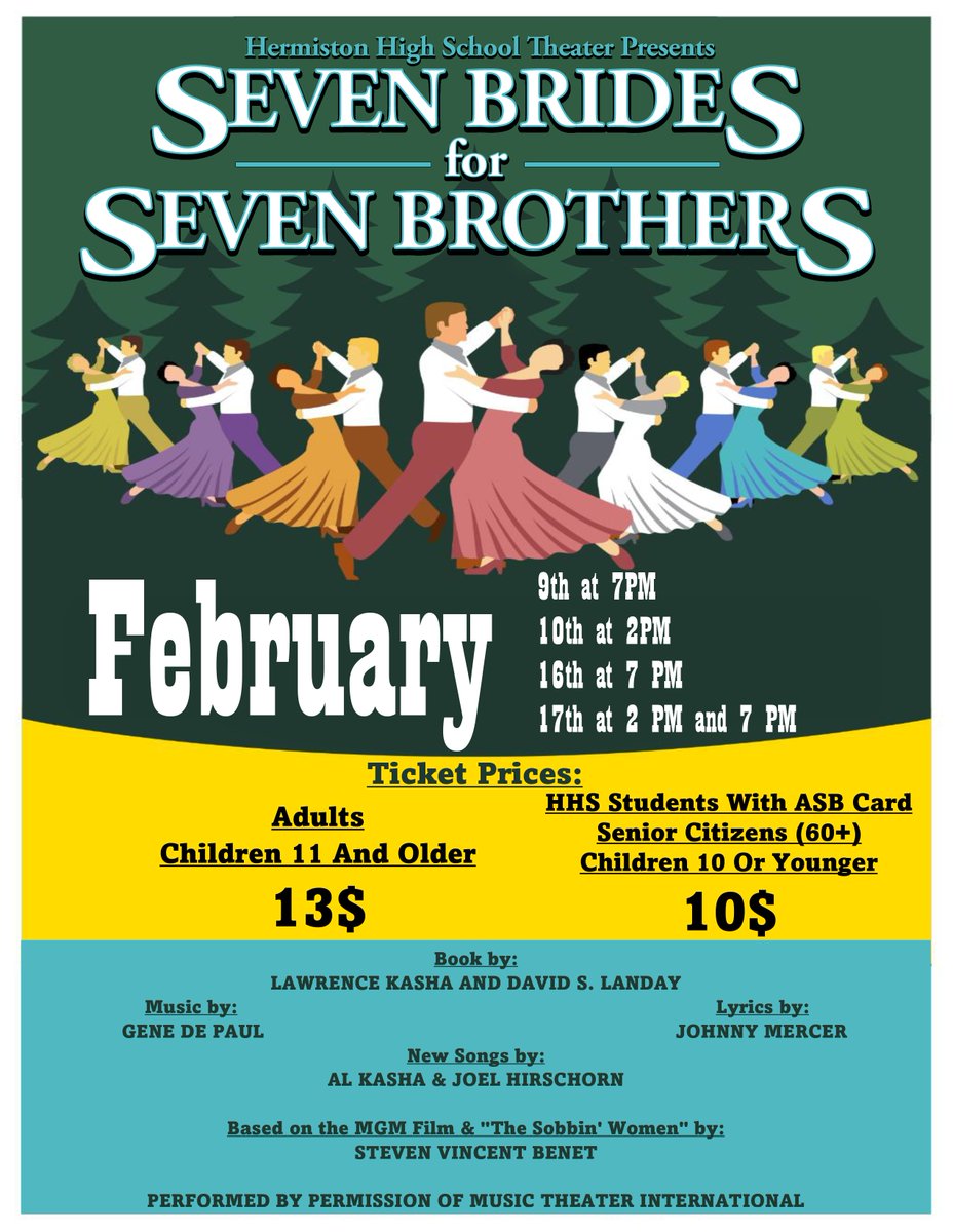 Hermiston High School students are prepared to render a magnificent performance of Seven Brides for Seven Brothers. We hope you make one of the nights so that you can see the product of their hard work.