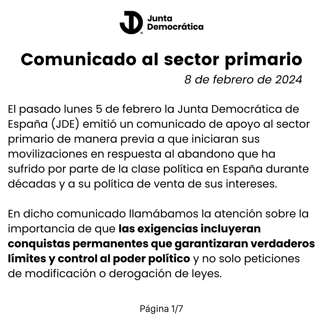 JDemocraticaES's tweet photo. ⚠️ COMUNICADO AL SECTOR PRIMARIO
8 de febrero de 2024

Formulario de contacto:
https://t.co/dqJ7qViIEt https://t.co/NsWNrABm1o