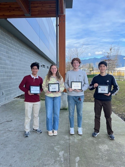 Congratulations to our Leaders of Tomorrow for Oct., Nov., Dec., and Jan.  Recognized at the Rotary Lunch.  Pictured:  Charles Macsabejon, Rae Bates, Josh Stephens and Jimin Park.