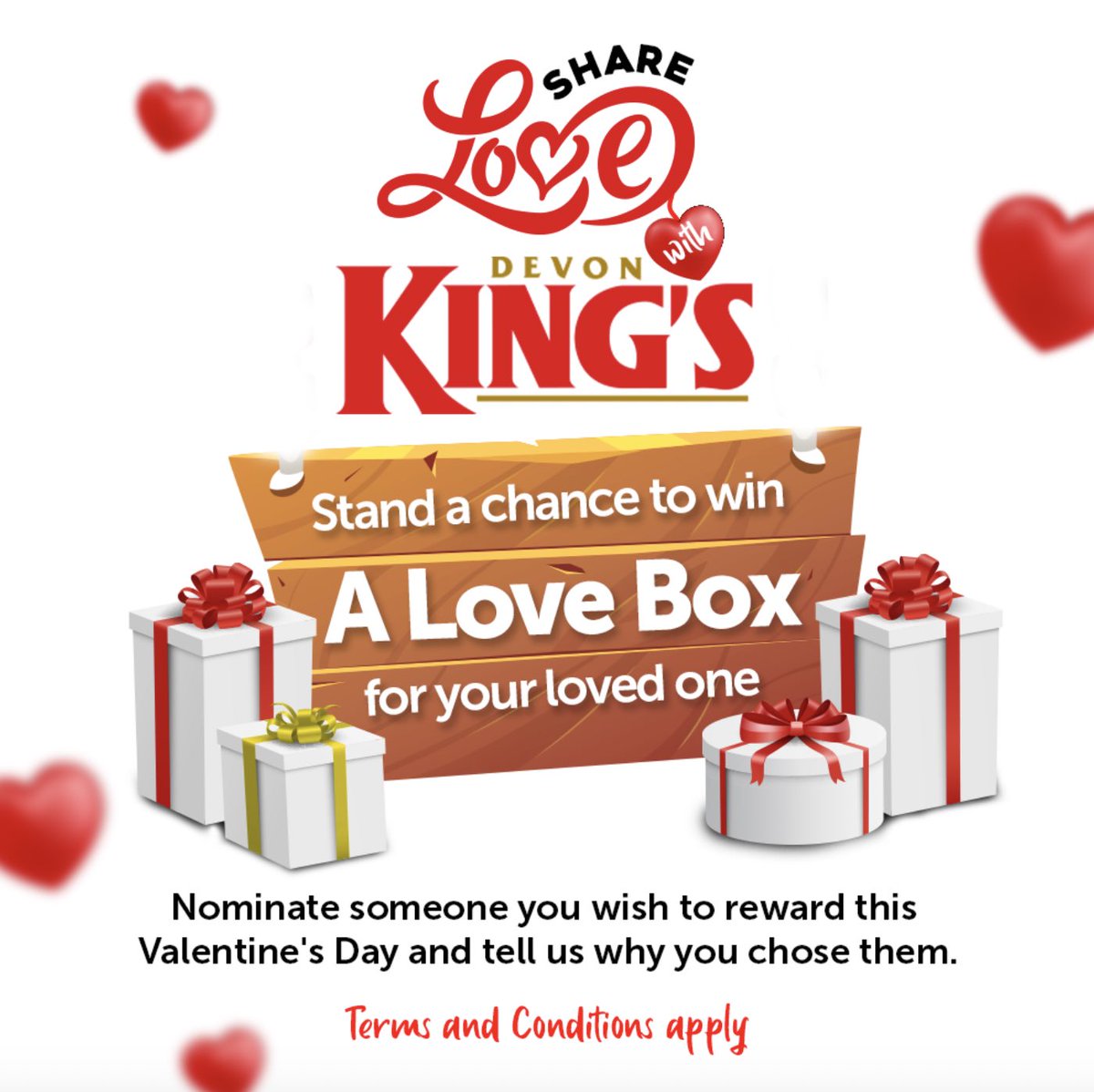 devonkingsng's tweet photo. It’s time to share love this season with Devon King’s

Who is that person you would love to reward this Valentine’s Day ?. Also tell us why you choose them.

Stand a chance to grab a love box for the person and win other amazing prizes worth N100,000

Terms and Conditions apply

#DevonKings #SharelovewithDevonKings #Tastethabinds #love #Valentine